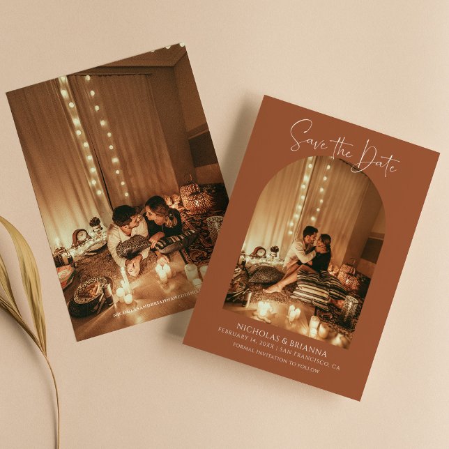 Save The Date Boho Arch Photo Terracotta Simple Mariage (Créateur téléchargé)