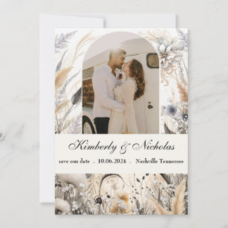 Save The Date Boho Arche Rustique Naturel Floral Botanique Pampa