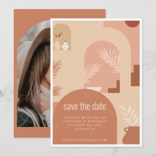 Save The Date Boho Art Floral Moderne Terracotta Arch Photo