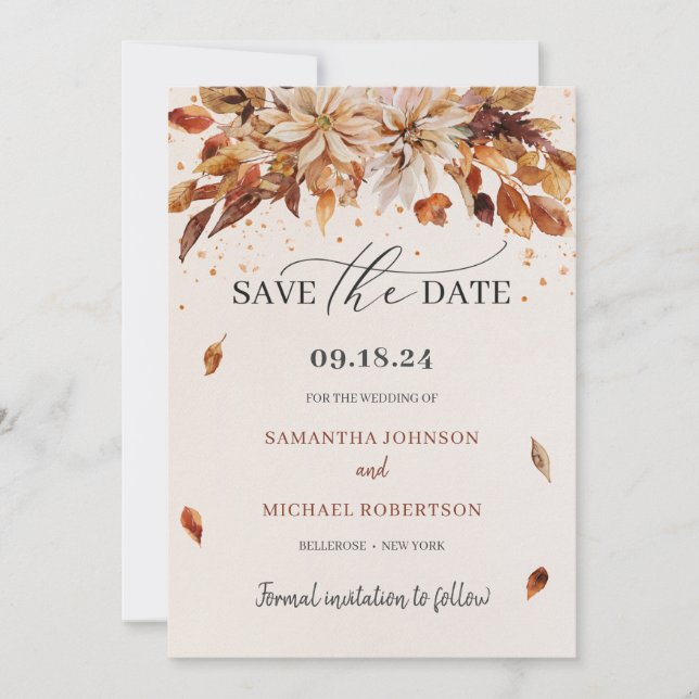 Save The Date Boho automne et automne fleurs Cooper couleurs (Devant)