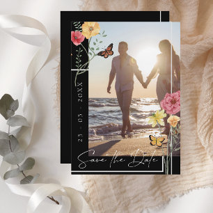 Save The Date Boho Black Fleurs sauvages Photo Enregistrer la da