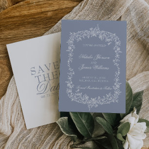 Save The Date Boho Bleu Floral Botanique Mariage Sauvegarder Le