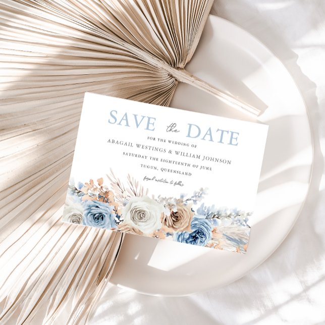 Save The Date Boho Blue : Aquarelle Bleu Bohème Mariage Floral (Créateur téléchargé)