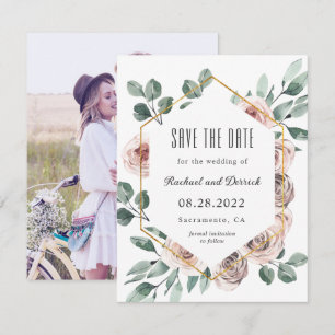 Save The Date Boho Blush Floral avec photo Enregistrer la date