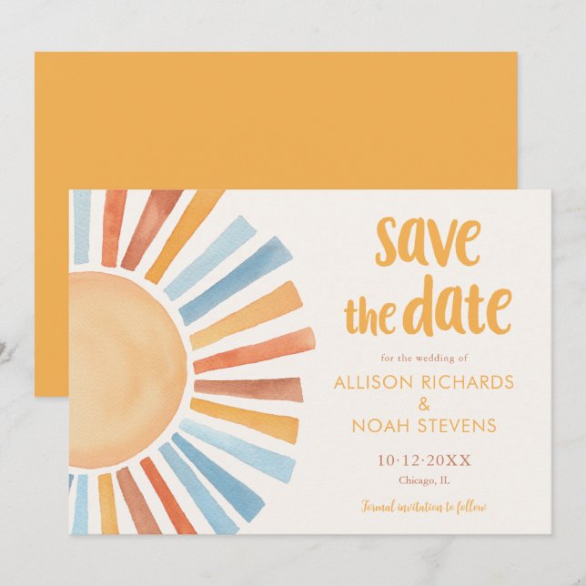 Save the Date boho bohemian sunshine sun Invitation (Front/Back)
