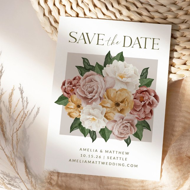 Save The Date Boho Botanical Flower Bouquet Mariage élégant (Créateur téléchargé)