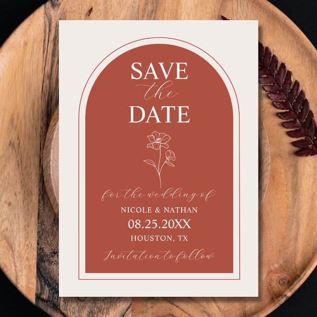 Save The Date Boho Budget Terracotta Rust Flower Mariage | DO-IT (Créateur téléchargé)