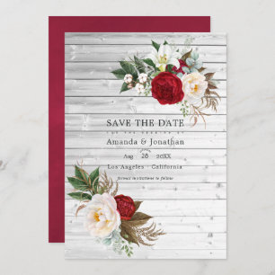 Save The Date Boho Burgundy - Marsala Floral Mariage Photo
