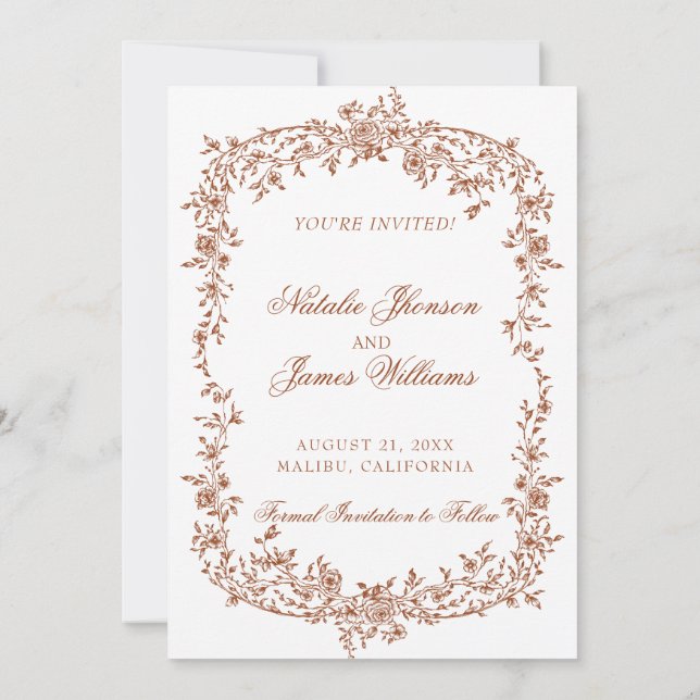 Save The Date Boho Burnt Orange Rust Floral Botanical Wedding (Dos)