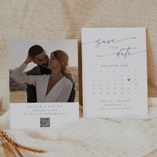 Save The Date Boho Chic Ardoise Bleu QR Code Calendrier photo