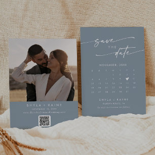 Save The Date Boho Chic Dusty Blue QR Code Calendrier photo