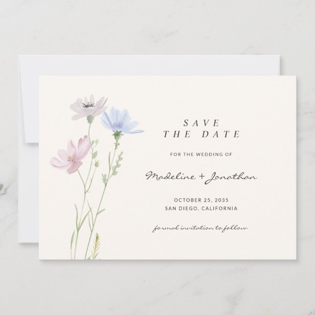 Save The Date Boho Chic Fleur sauvage Mariage beige (Devant)