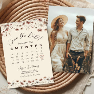 Save The Date Boho Chic Fleur sauvage Mariage Calendrier & Photo