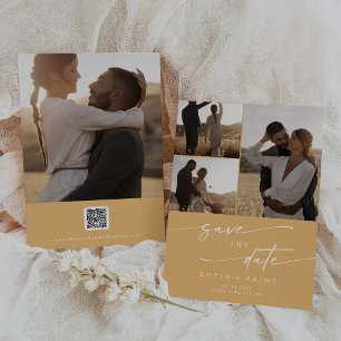 Save The Date Boho Chic Marigold jaune Multi Photo QR Code