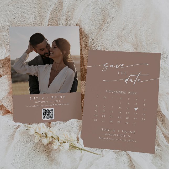 Save The Date Boho Chic Neutral Taupe QR Code Calendrier photo (Créateur téléchargé)