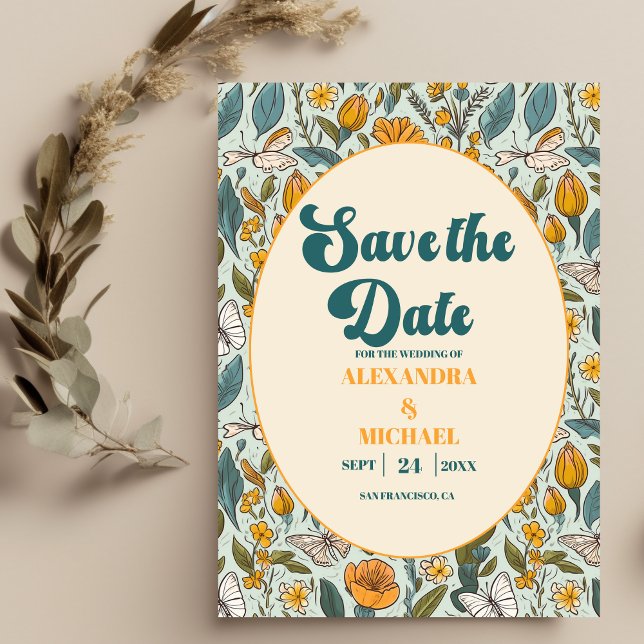 Save The Date Boho Chic Retro Coloré Floral Mariage (Créateur téléchargé)