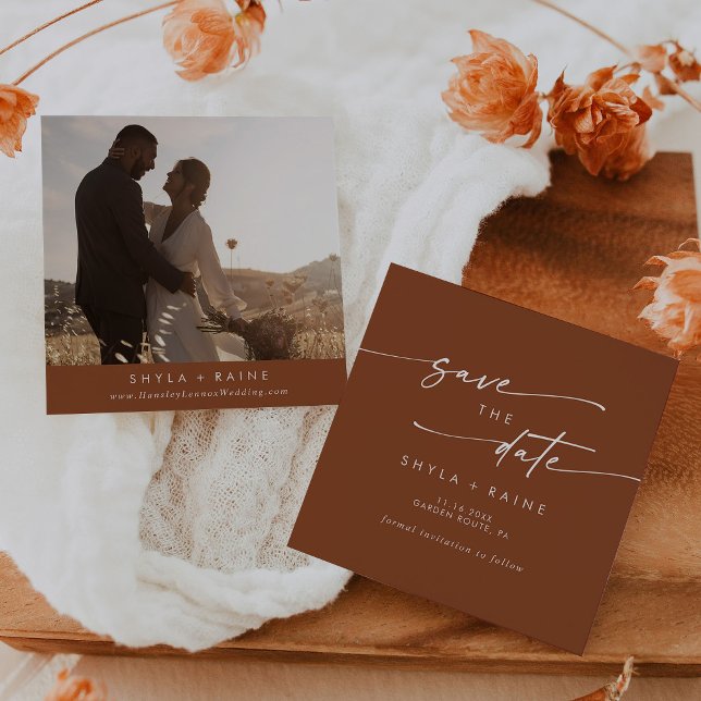 Save The Date Boho Chic Terracotta Carré Photo Retour (Créateur téléchargé)