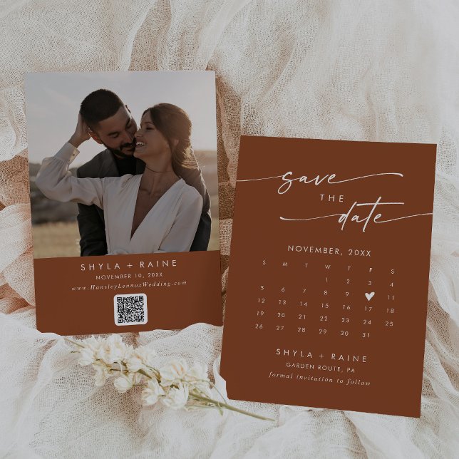 Save The Date Boho Chic Terracotta QR Code Calendrier photo (Créateur téléchargé)