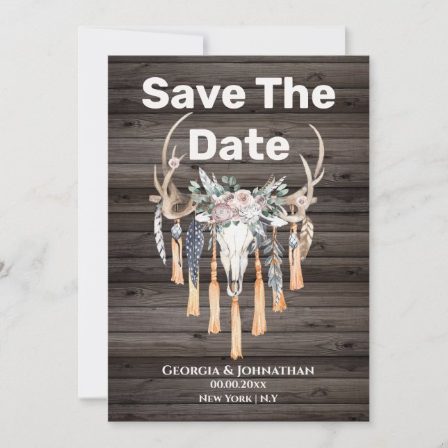 Save The Date Boho crâne de cerf floral renard (Devant)