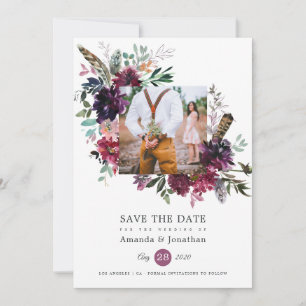 Save The Date Boho de vin de Bourgogne Mariage floral Photo