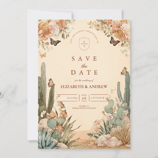 Save The Date Boho Desert Cactus Floral Mariage (Devant)