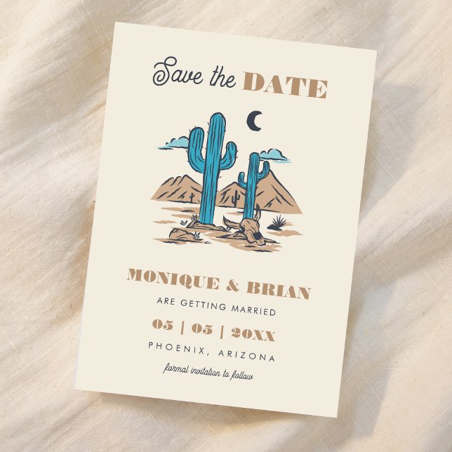 Save The Date Boho Desert Cactus Retro Arizona Mariage Photo les (Créateur téléchargé)