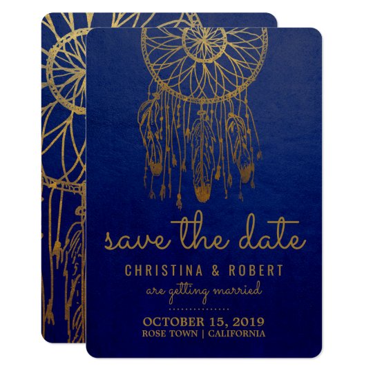 Save The Date Boho Dreamcatcher Faux Gold Foil Card