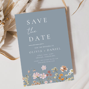 Save The Date Boho Dusty Blue Fleurs sauvages Enregistrer la dat