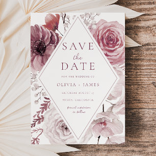 Save The Date Boho Dusty Rose & Mauve Floral Frame Mariage