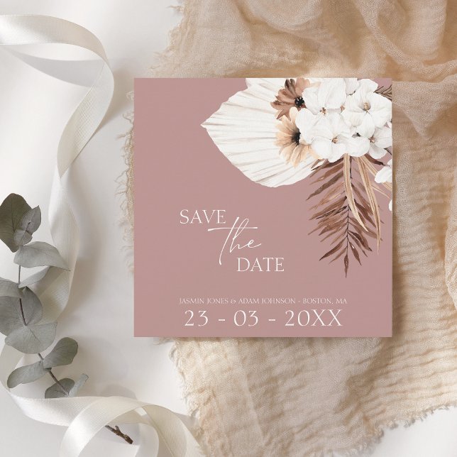 Save The Date Boho Dusty Rose Pampas Mariage en herbe (Créateur téléchargé)
