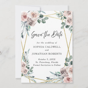 Save The Date Boho Dusty Rose Roses Floral Mariage