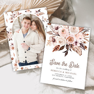 Save The Date Boho Earthy Ivory Floral Photo Mariage