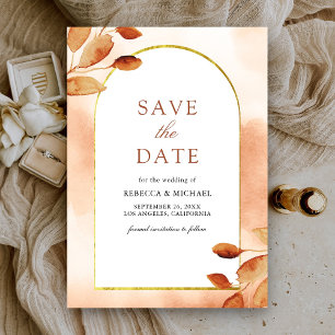 Save The Date Boho Earthy Terracotta Feuille Arch Mariage