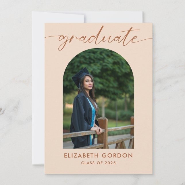 Save The Date Boho Earthy Trendy Script Arch Photo Graduation (Devant)