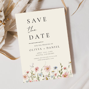 Save The Date Boho fleur sauvage beige Enregistrer la date Minim