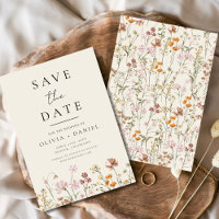 Boho fleur sauvage beige Enregistrer la date Minim