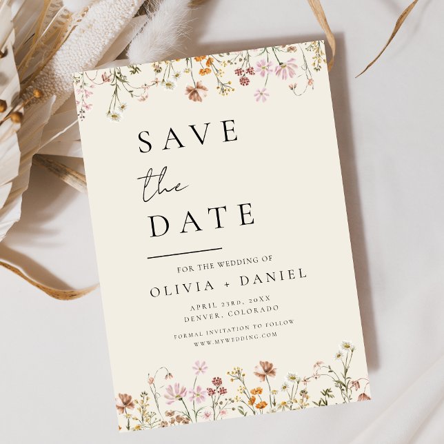 Save The Date Boho fleur sauvage beige Enregistrer la date Minim (Créateur téléchargé)