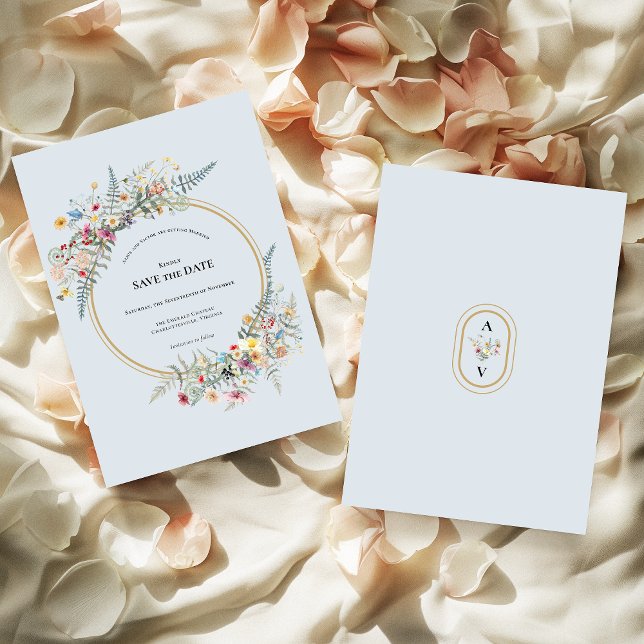 Save The Date Boho Fleur sauvage Fern Dusty Mariage bleu (Créateur téléchargé)
