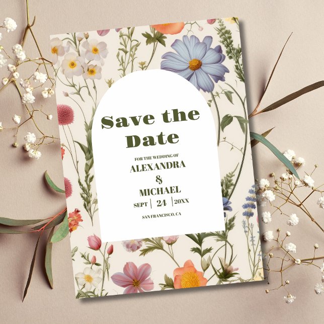 Save The Date Boho Fleur sauvage Mariage botanique (Créateur téléchargé)