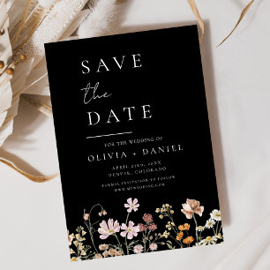Save The Date Boho Fleur sauvage noir Enregistrer la date