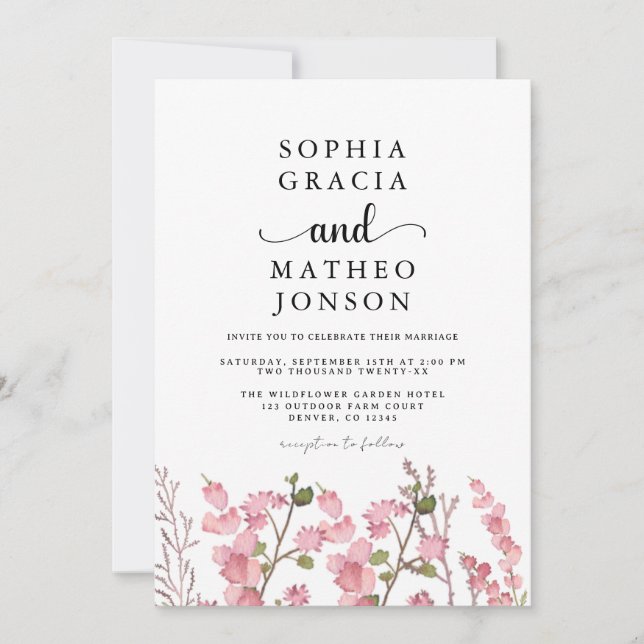 Save The Date Boho Fleur sauvage rose Jardin Élégant Fleur sauva (Devant)
