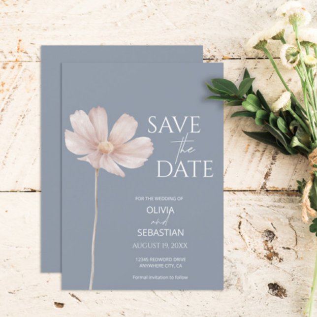Save The Date Boho Fleur sauvage simple | Dusty Blue Mariage (Créateur téléchargé)