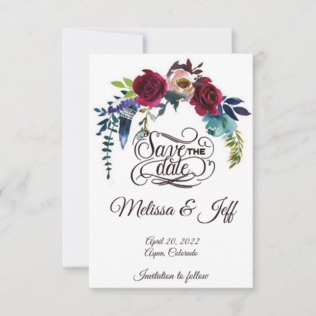 Save The Date Boho fleurs et plume enregistrer la date (Devant)