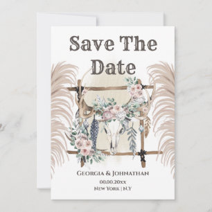 Save The Date Boho floral bois de cerf crâne de cerf tribal pamp