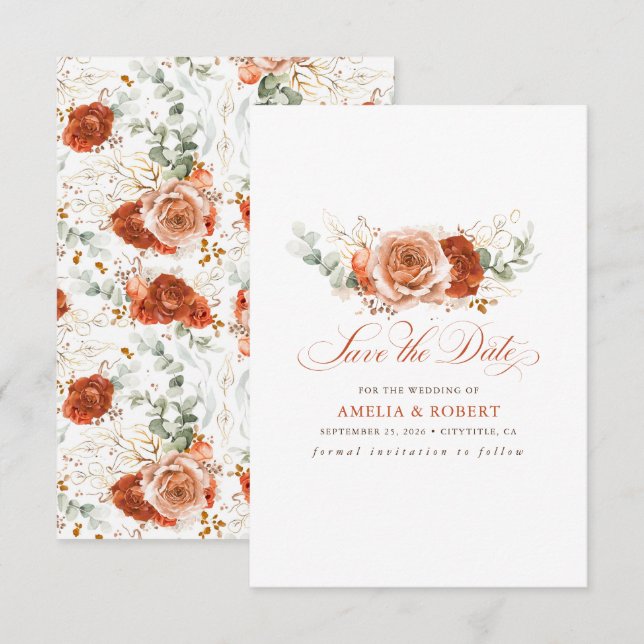 Save The Date Boho floral en terre cuite Enregistrer la date (Devant / Derrière)
