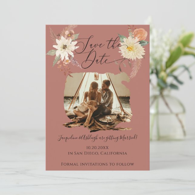 Save The Date BOHO Floral Fall Folid Aquarelle Terre photo (Debout devant)