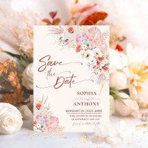 Boho Floral QR Code Enregistrer la date | Brosse