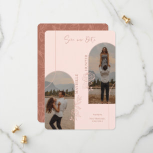 Save The Date Boho Floral Rose moderne Photo Arch rose & Brown