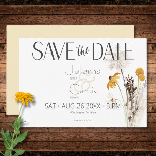 Save The Date Boho Golden Yellow Meadow Fleurs Jaune Mariage