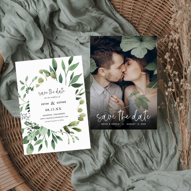 Save The Date Boho Green Photo Enregistrer la date (Créateur téléchargé)
